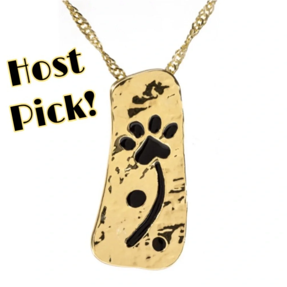 Greater Goods Blooming Paw Necklace, Gold-Tone & Black Enamel Pendant 18+” Chain